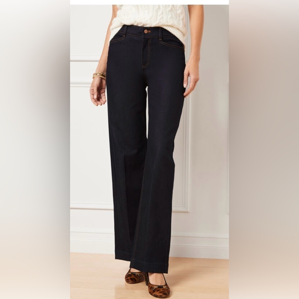 Talbots ultra wide leg denim trousers jeans Dakota wash size 14 nwt